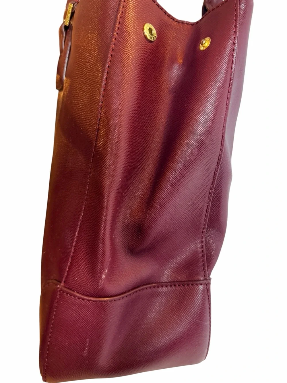 Tory Burch Burgundy Pebbled Leather Tote Gold Hardware Zip Top Bag
